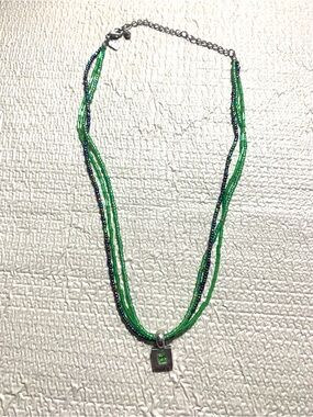 LADY REMINGTON Multi-Strand Green Seed Iridescent Bead Necklace